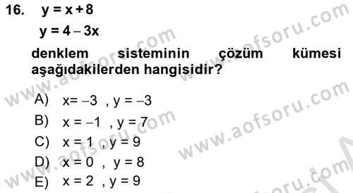 Matematik 1 Dersi 2021 - 2022 Yılı Yaz Okulu Sınav Soruları 16. Soru