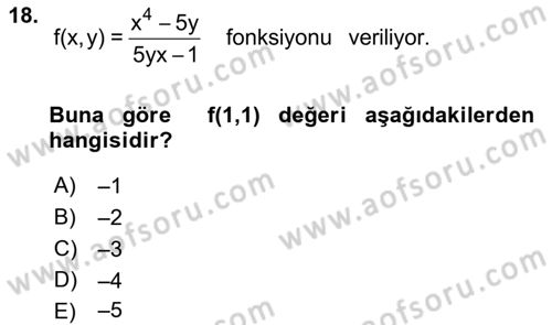 Matematik 1 Dersi 2021 - 2022 Yılı Yaz Okulu Sınav Soruları 18. Soru