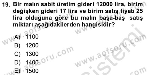 Matematik 1 Dersi 2021 - 2022 Yılı Yaz Okulu Sınav Soruları 19. Soru