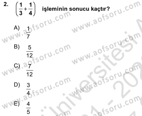 Matematik 1 Dersi 2021 - 2022 Yılı Yaz Okulu Sınav Soruları 2. Soru
