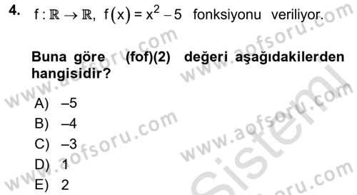 Matematik 1 Dersi 2021 - 2022 Yılı Yaz Okulu Sınav Soruları 4. Soru