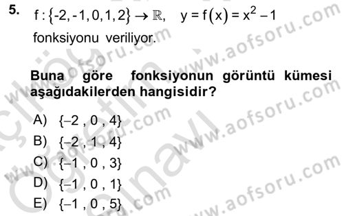 Matematik 1 Dersi 2021 - 2022 Yılı Yaz Okulu Sınav Soruları 5. Soru