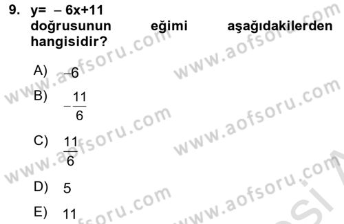 Matematik 1 Dersi 2021 - 2022 Yılı Yaz Okulu Sınav Soruları 9. Soru