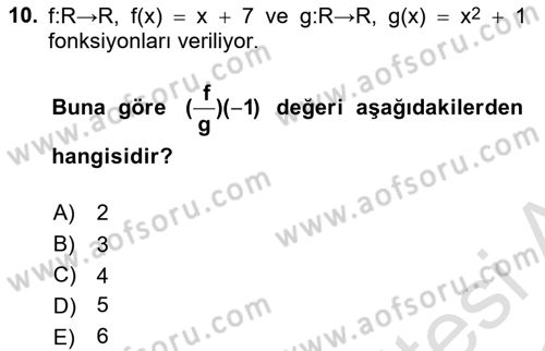 Matematik 1 Dersi 2022 - 2023 Yılı (Vize) Ara Sınav Soruları 10. Soru