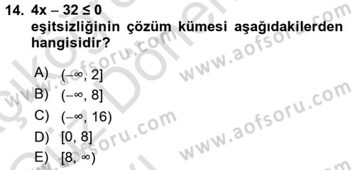 Matematik 1 Dersi 2022 - 2023 Yılı (Vize) Ara Sınav Soruları 14. Soru