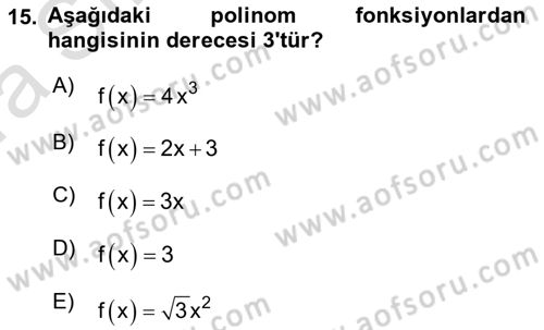 Matematik 1 Dersi 2022 - 2023 Yılı (Vize) Ara Sınav Soruları 15. Soru