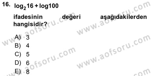 Matematik 1 Dersi 2022 - 2023 Yılı (Vize) Ara Sınav Soruları 16. Soru