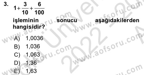 Matematik 1 Dersi 2022 - 2023 Yılı (Vize) Ara Sınav Soruları 3. Soru
