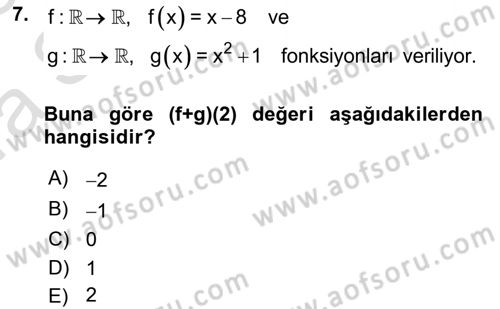 Matematik 1 Dersi 2022 - 2023 Yılı (Vize) Ara Sınav Soruları 7. Soru