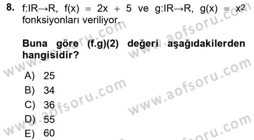 Matematik 1 Dersi 2022 - 2023 Yılı (Vize) Ara Sınav Soruları 8. Soru