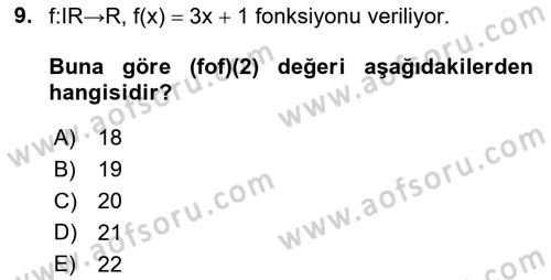 Matematik 1 Dersi 2022 - 2023 Yılı (Vize) Ara Sınav Soruları 9. Soru