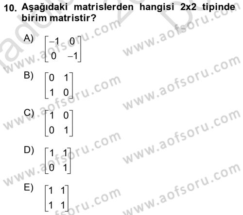 Matematik 1 Dersi 2022 - 2023 Yılı (Final) Dönem Sonu Sınav Soruları 10. Soru