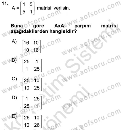 Matematik 1 Dersi 2022 - 2023 Yılı (Final) Dönem Sonu Sınav Soruları 11. Soru