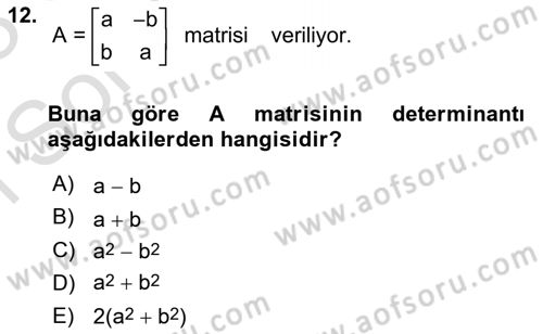 Matematik 1 Dersi 2022 - 2023 Yılı (Final) Dönem Sonu Sınav Soruları 12. Soru