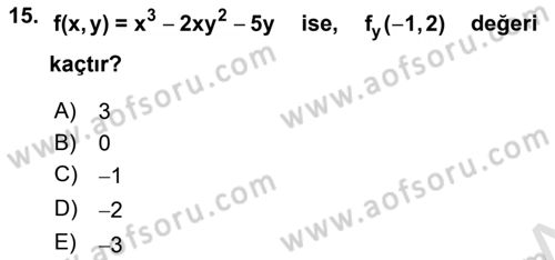 Matematik 1 Dersi 2022 - 2023 Yılı (Final) Dönem Sonu Sınav Soruları 15. Soru