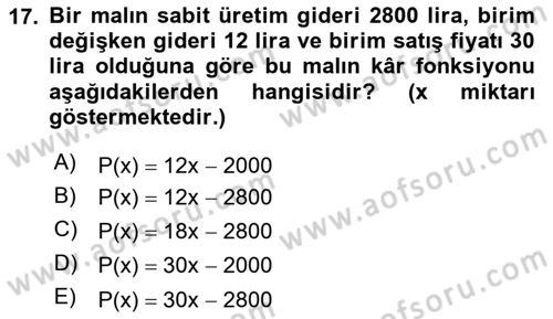 Matematik 1 Dersi 2022 - 2023 Yılı (Final) Dönem Sonu Sınav Soruları 17. Soru