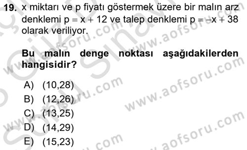 Matematik 1 Dersi 2022 - 2023 Yılı (Final) Dönem Sonu Sınav Soruları 19. Soru