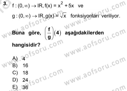 Matematik 1 Dersi 2022 - 2023 Yılı (Final) Dönem Sonu Sınav Soruları 3. Soru