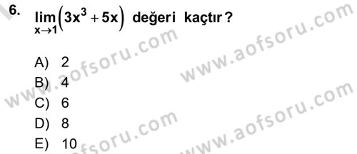 Matematik 1 Dersi 2022 - 2023 Yılı (Final) Dönem Sonu Sınav Soruları 6. Soru