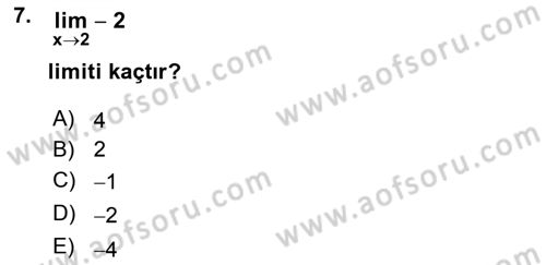 Matematik 1 Dersi 2022 - 2023 Yılı (Final) Dönem Sonu Sınav Soruları 7. Soru