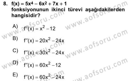 Matematik 1 Dersi 2022 - 2023 Yılı (Final) Dönem Sonu Sınav Soruları 8. Soru