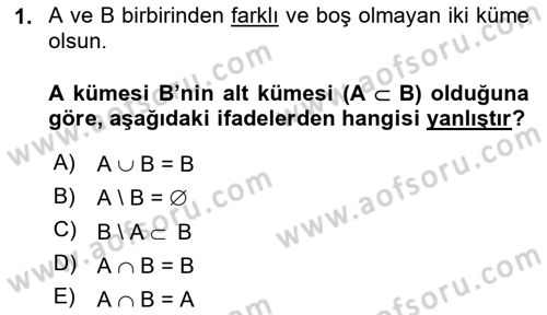 Matematik 1 Dersi 2023 - 2024 Yılı (Vize) Ara Sınav Soruları 1. Soru