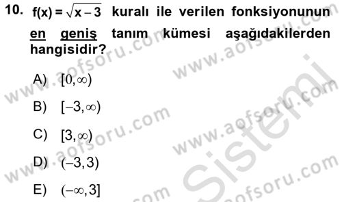 Matematik 1 Dersi 2023 - 2024 Yılı (Vize) Ara Sınav Soruları 10. Soru