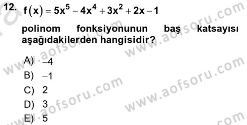 Matematik 1 Dersi 2023 - 2024 Yılı (Vize) Ara Sınavı 12. Soru