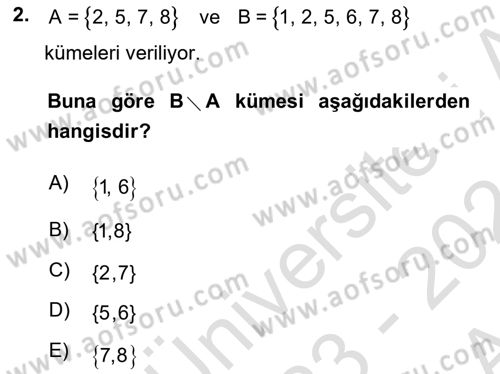 Matematik 1 Dersi 2023 - 2024 Yılı (Vize) Ara Sınav Soruları 2. Soru