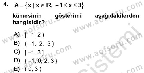 Matematik 1 Dersi 2023 - 2024 Yılı (Vize) Ara Sınav Soruları 4. Soru