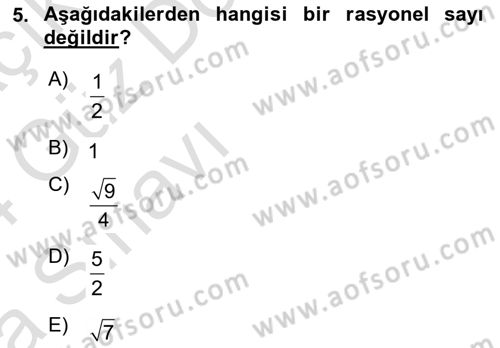 Matematik 1 Dersi 2023 - 2024 Yılı (Vize) Ara Sınav Soruları 5. Soru