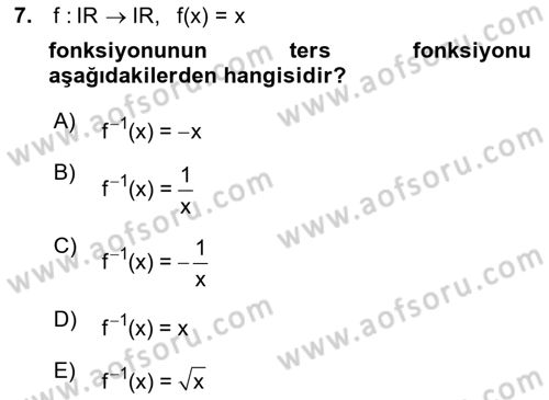 Matematik 1 Dersi 2023 - 2024 Yılı (Vize) Ara Sınav Soruları 7. Soru