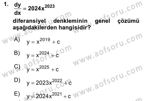 Matematik 1 Dersi 2023 - 2024 Yılı (Final) Dönem Sonu Sınavı 1. Soru