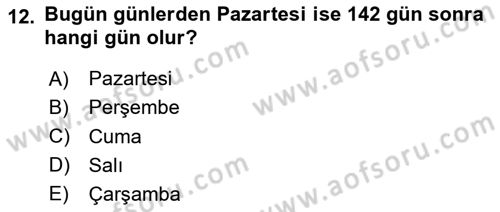 Matematik 1 Dersi 2023 - 2024 Yılı (Final) Dönem Sonu Sınav Soruları 12. Soru