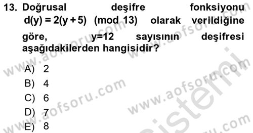 Matematik 1 Dersi 2023 - 2024 Yılı (Final) Dönem Sonu Sınav Soruları 13. Soru