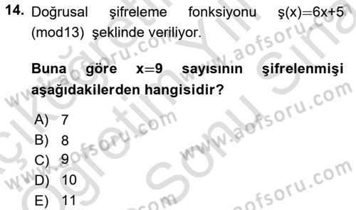 Matematik 1 Dersi 2023 - 2024 Yılı (Final) Dönem Sonu Sınav Soruları 14. Soru