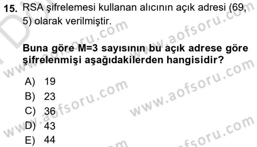 Matematik 1 Dersi 2023 - 2024 Yılı (Final) Dönem Sonu Sınav Soruları 15. Soru