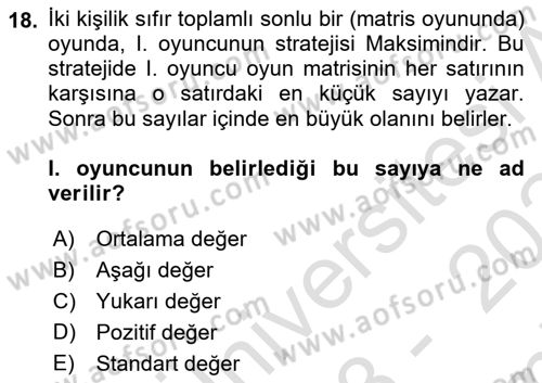 Matematik 1 Dersi 2023 - 2024 Yılı (Final) Dönem Sonu Sınav Soruları 18. Soru