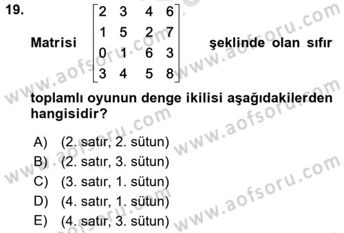 Matematik 1 Dersi 2023 - 2024 Yılı (Final) Dönem Sonu Sınav Soruları 19. Soru