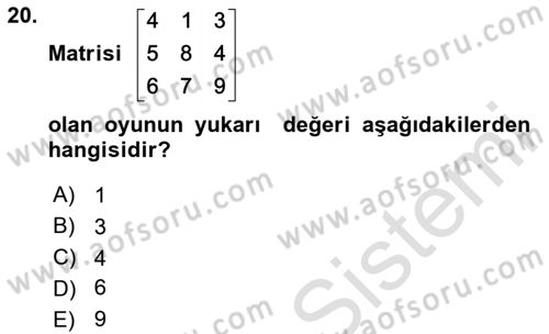 Matematik 1 Dersi 2023 - 2024 Yılı (Final) Dönem Sonu Sınav Soruları 20. Soru