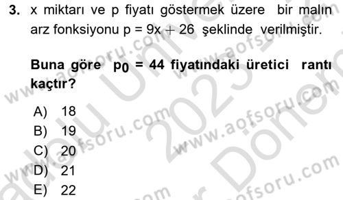 Matematik 1 Dersi 2023 - 2024 Yılı (Final) Dönem Sonu Sınav Soruları 3. Soru