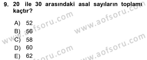 Matematik 1 Dersi 2023 - 2024 Yılı (Final) Dönem Sonu Sınav Soruları 9. Soru