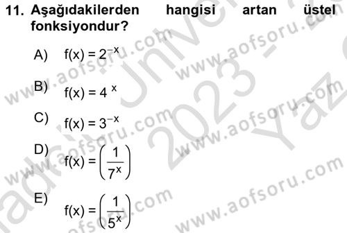 Matematik 1 Dersi 2023 - 2024 Yılı Yaz Okulu Sınav Soruları 11. Soru