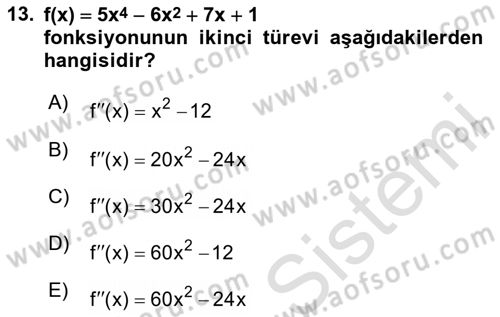 Matematik 1 Dersi 2023 - 2024 Yılı Yaz Okulu Sınav Soruları 13. Soru