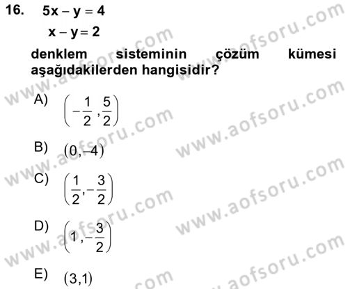 Matematik 1 Dersi 2023 - 2024 Yılı Yaz Okulu Sınav Soruları 16. Soru