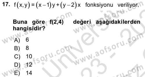 Matematik 1 Dersi 2023 - 2024 Yılı Yaz Okulu Sınav Soruları 17. Soru