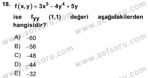 Matematik 1 Dersi 2023 - 2024 Yılı Yaz Okulu Sınav Soruları 18. Soru