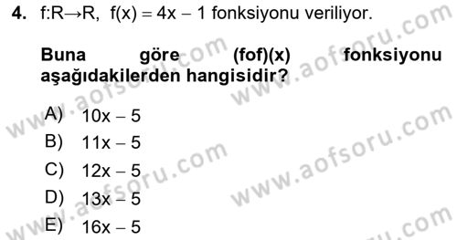 Matematik 1 Dersi 2023 - 2024 Yılı Yaz Okulu Sınav Soruları 4. Soru
