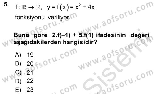 Matematik 1 Dersi 2023 - 2024 Yılı Yaz Okulu Sınav Soruları 5. Soru