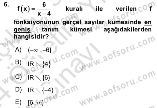 Matematik 1 Dersi 2023 - 2024 Yılı Yaz Okulu Sınav Soruları 6. Soru
